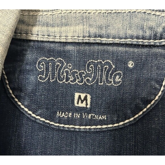Miss Me Jean Denim Vest Rhinestone Sequin Cropped Frayed Seams Blue Western  M - Picture 9 of 10
